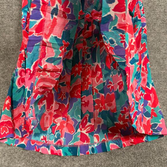 Vintage Leslie Fay Sz 10 Pleated A Line Midi Swing Skirt Red Floral Full Length - Picture 5 of 8